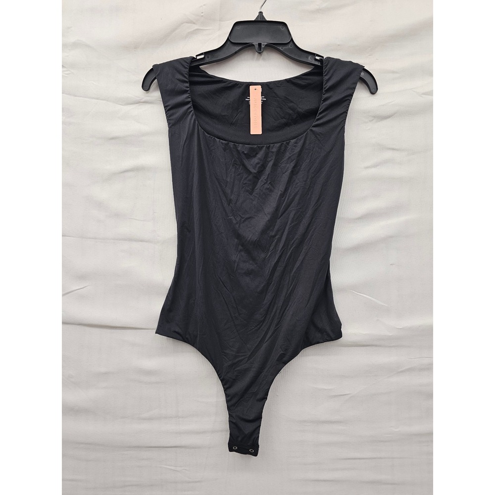 Nudestore Womens Square Neck Sleeveless Bodysuit Black Polyamide Blend Size L
